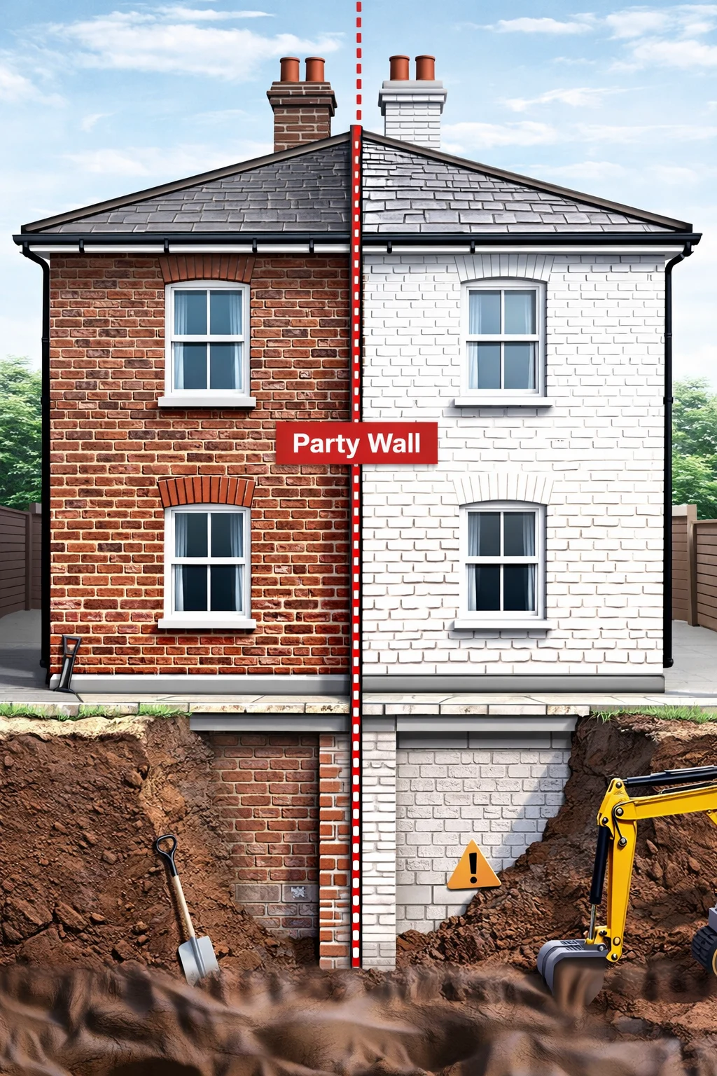 Diagram of a party wall shared between two neighbouring London houses